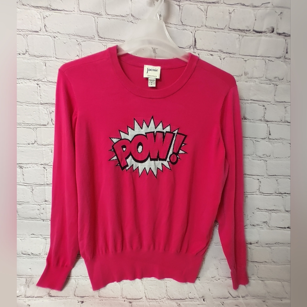 Joanie Racquella Jumper "POW" Crew Pink Super Hero L Sweater